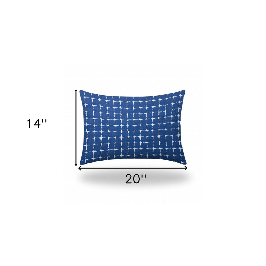 12" X 16" Blue And White Blown Seam Gingham Lumbar Indoor Outdoor Pillow