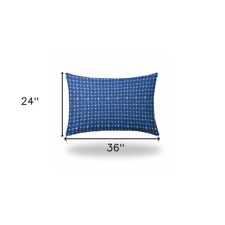 12" X 16" Blue And White Blown Seam Gingham Lumbar Indoor Outdoor Pillow