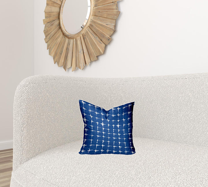 12" X 16" Blue And White Blown Seam Gingham Lumbar Indoor Outdoor Pillow