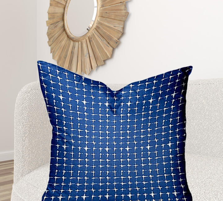 12" X 16" Blue And White Blown Seam Gingham Lumbar Indoor Outdoor Pillow