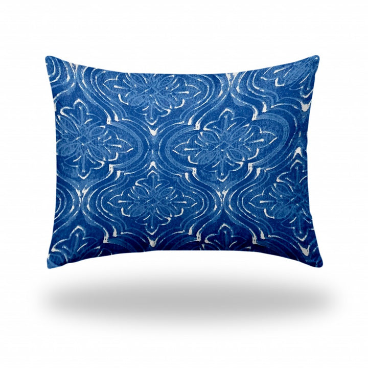 12" X 16" Blue And White Zippered Ogee Lumbar Indoor Outdoor Pillow Cover