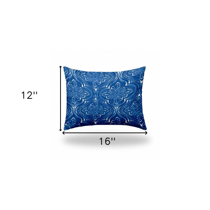 12" X 16" Blue And White Zippered Ogee Lumbar Indoor Outdoor Pillow Cover