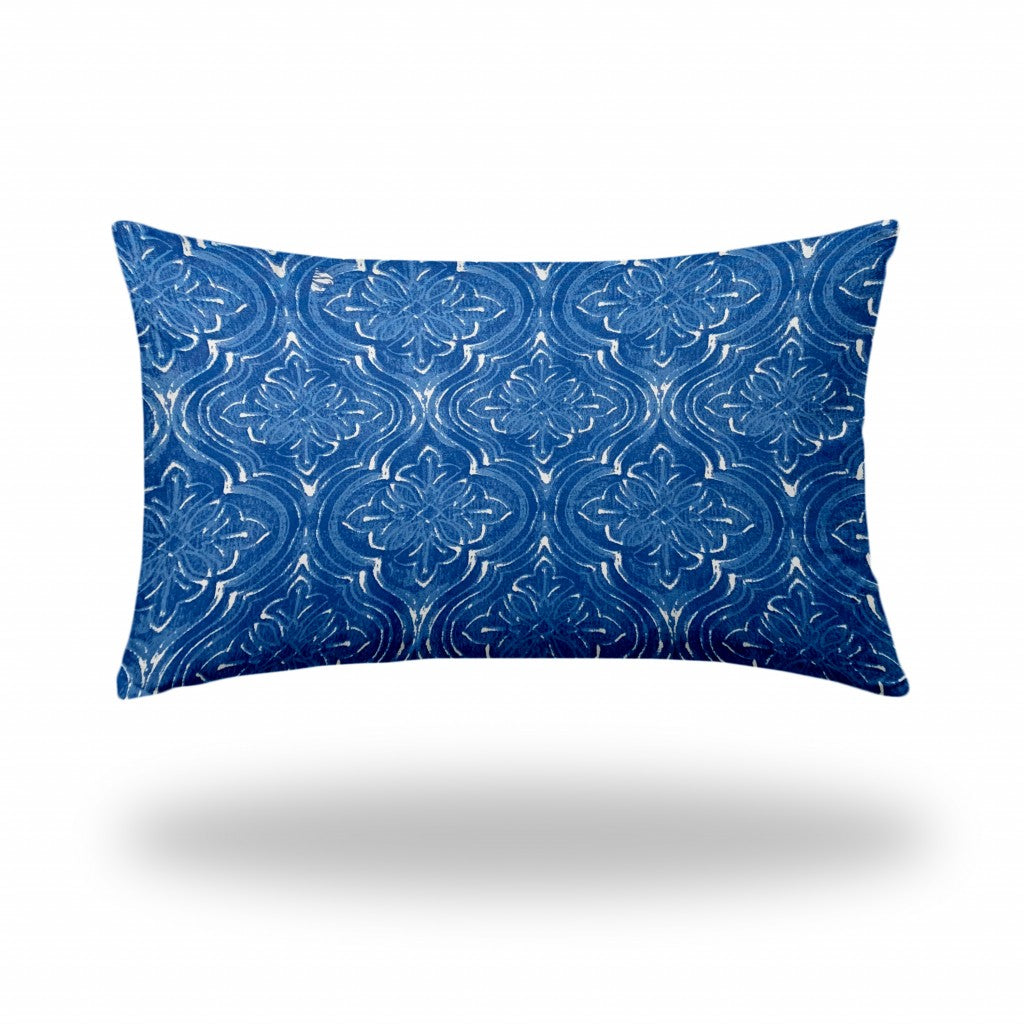 12" X 16" Blue And White Zippered Ogee Lumbar Indoor Outdoor Pillow Cover