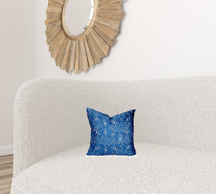 12" X 16" Blue And White Zippered Ogee Lumbar Indoor Outdoor Pillow Cover