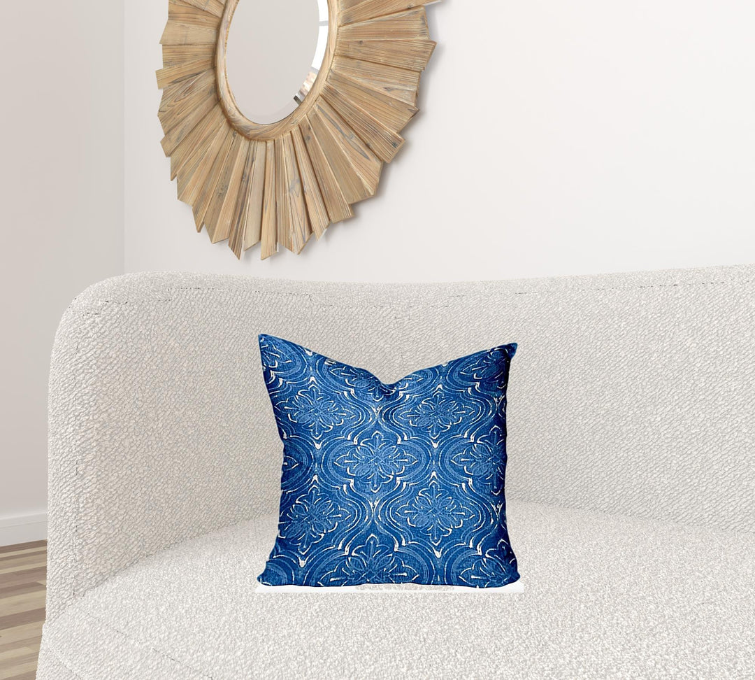 12" X 16" Blue And White Zippered Ogee Lumbar Indoor Outdoor Pillow Cover