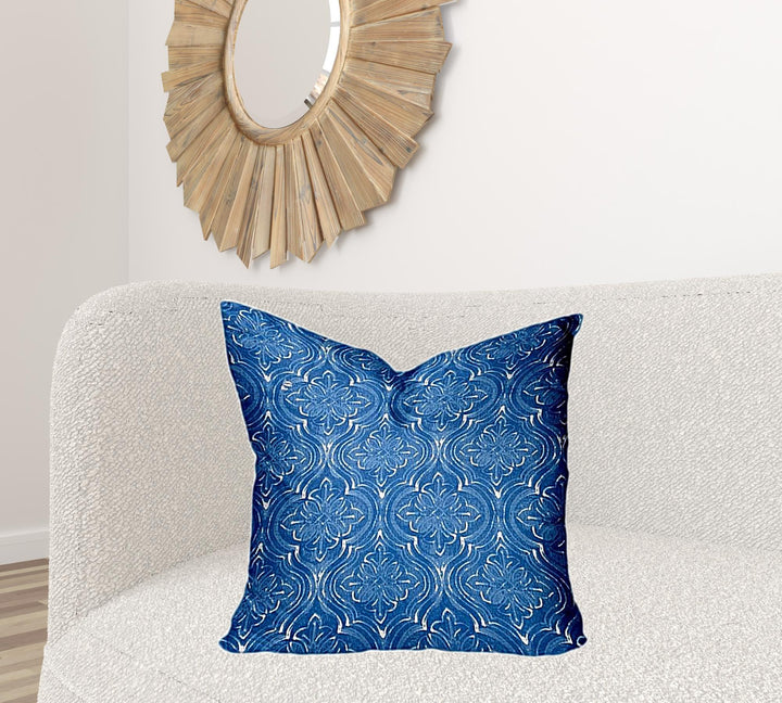 12" X 16" Blue And White Zippered Ogee Lumbar Indoor Outdoor Pillow Cover