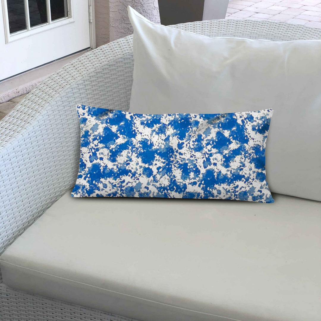 12" X 16" Blue And White Zippered Coastal Lumbar Indoor Outdoor Pillow