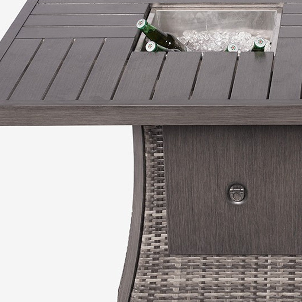 Gray Wicker Outdoor Gas Fire Pit Table with Ice Bucket