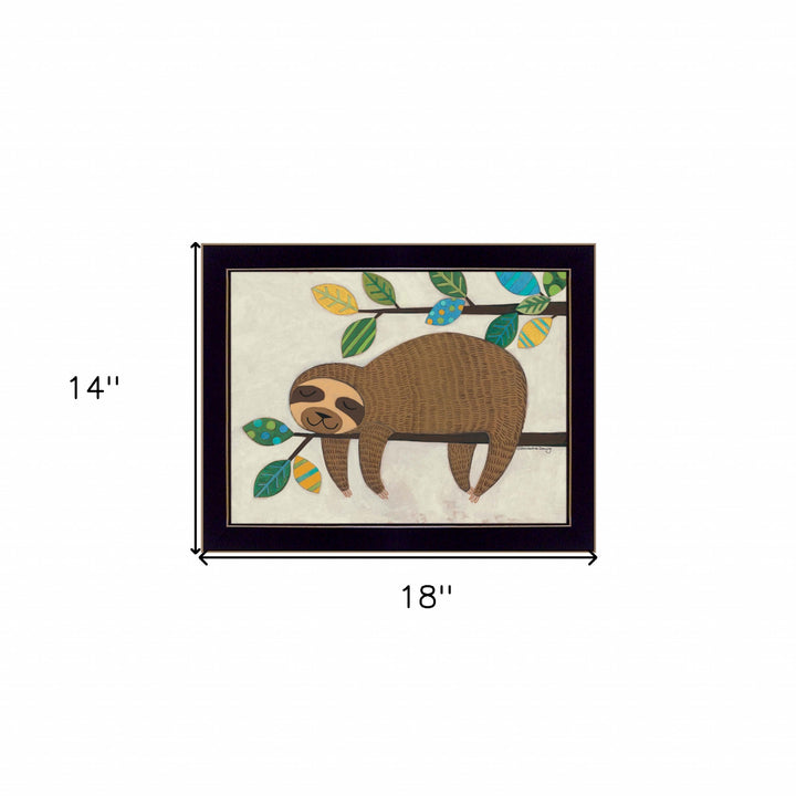 Hanging Sloth II 1 Black Framed Print Wall Art