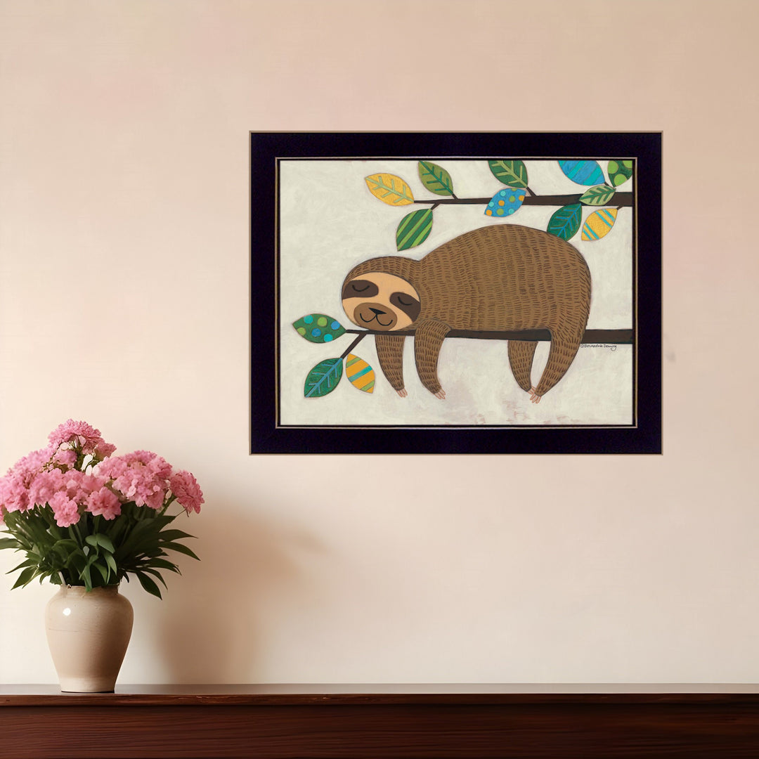 Hanging Sloth II 1 Black Framed Print Wall Art