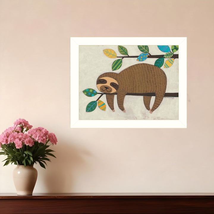 Hanging Sloth II 2 White Framed Print Wall Art