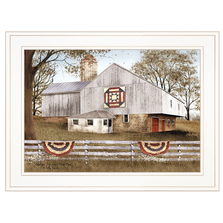 American Star Quilt Block Barn 1 White Framed Print Wall Art