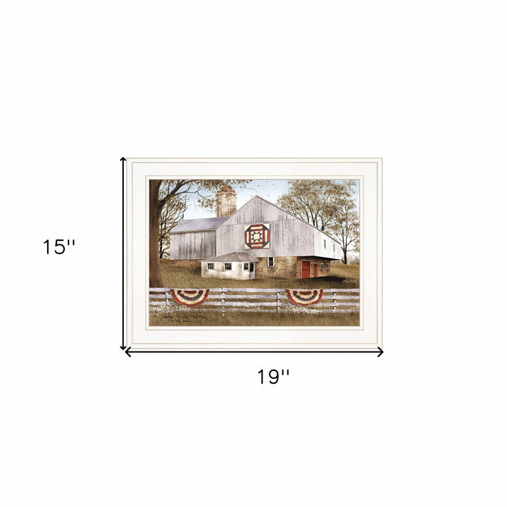 American Star Quilt Block Barn 1 White Framed Print Wall Art