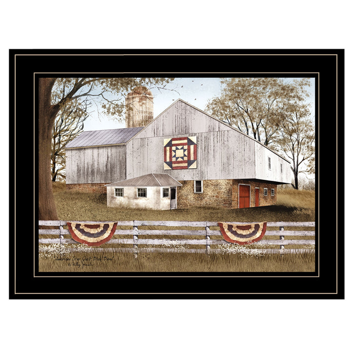 American Star Quilt Block Barn 2 Black Framed Print Wall Art