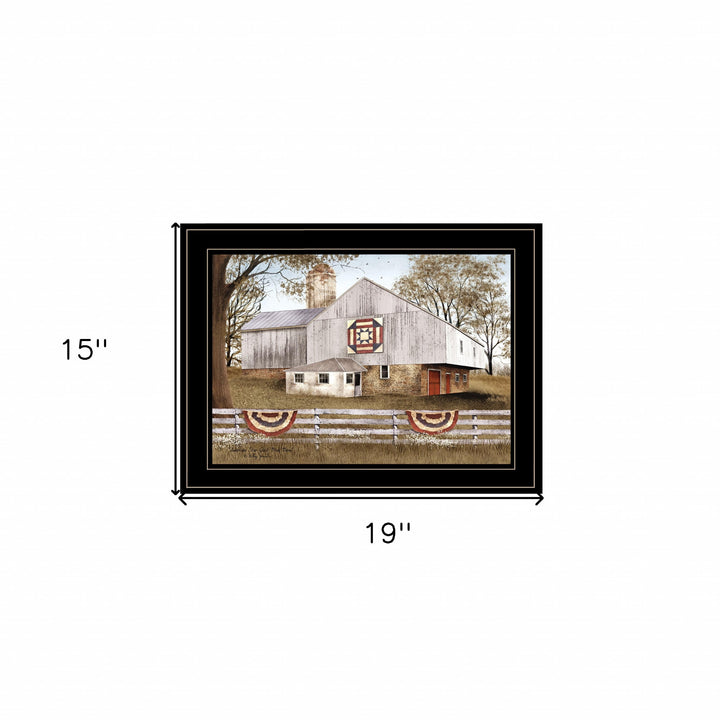 American Star Quilt Block Barn 2 Black Framed Print Wall Art