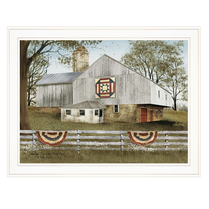 American Star Quilt Block Barn 3 White Framed Print Wall Art