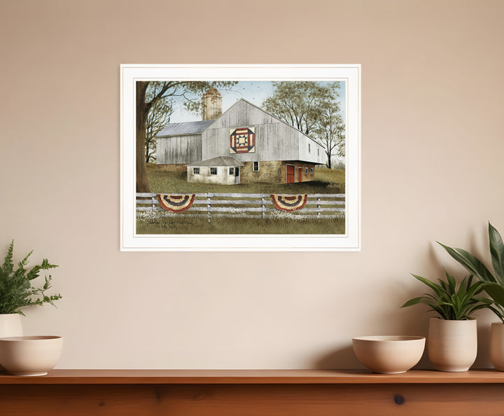 American Star Quilt Block Barn 3 White Framed Print Wall Art