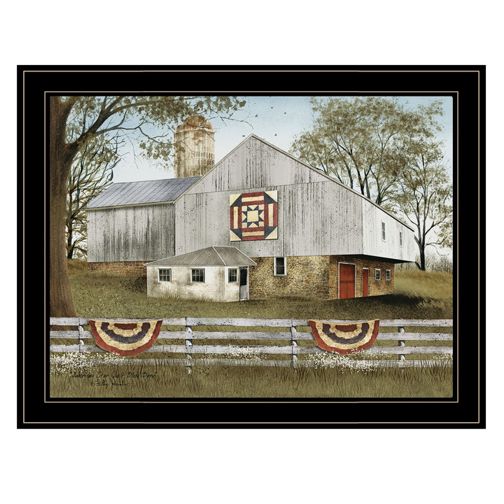 American Star Quilt Block Barn 4 Black Framed Print Wall Art