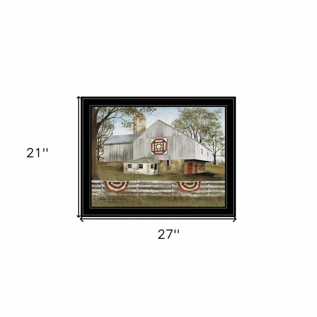 American Star Quilt Block Barn 4 Black Framed Print Wall Art