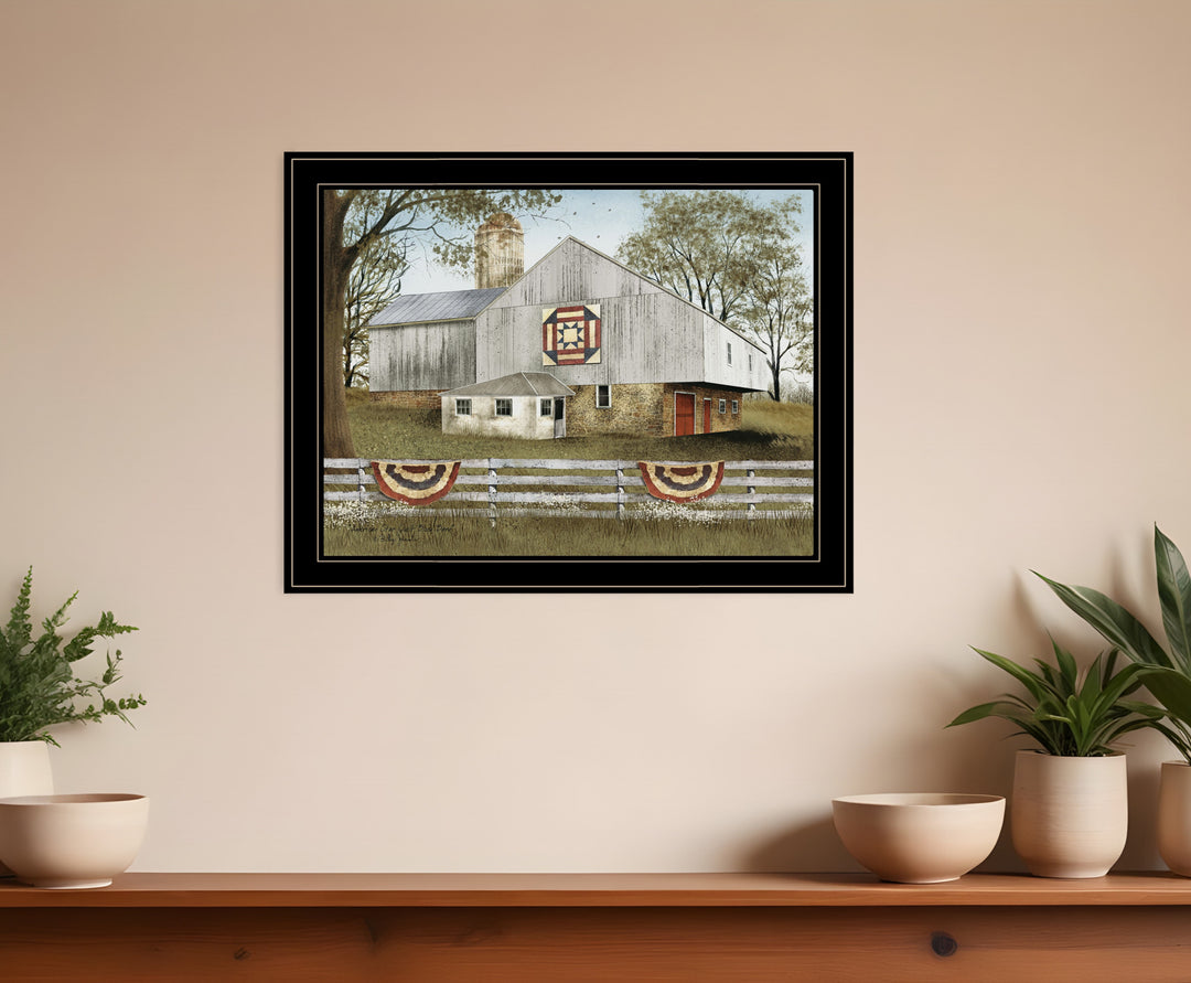 American Star Quilt Block Barn 4 Black Framed Print Wall Art