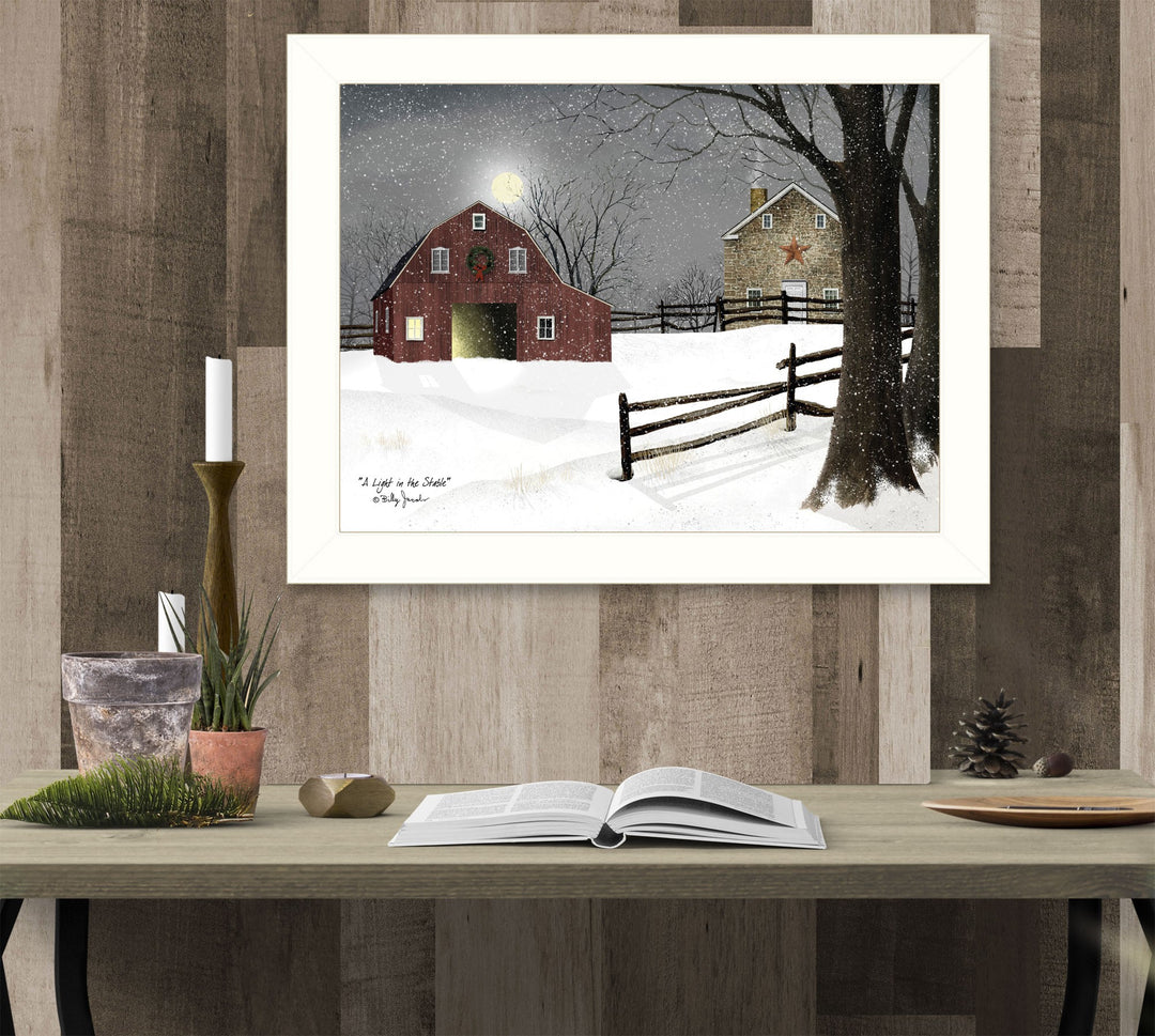 Light in the Stable 1 White Framed Print Wall Art