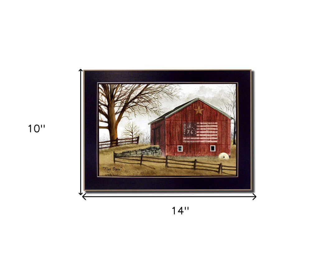 Flag Barn Black Picture Frame Print Wall Art