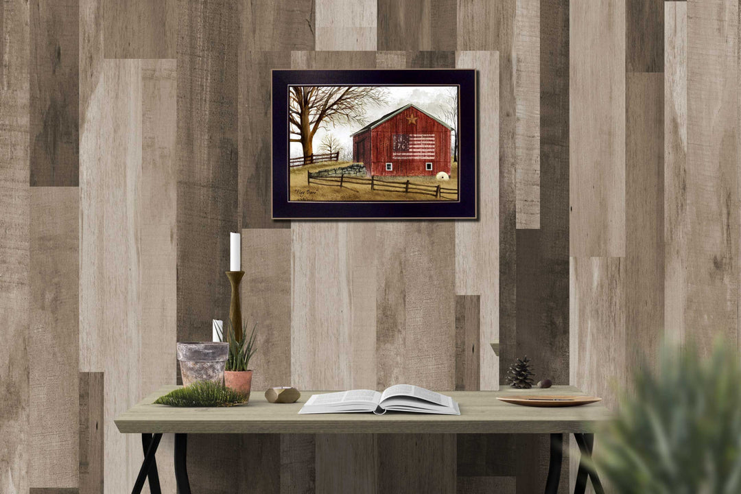 Flag Barn Black Picture Frame Print Wall Art