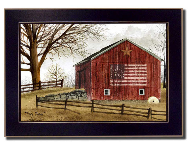 Flag Barn Black Picture Frame Print Wall Art