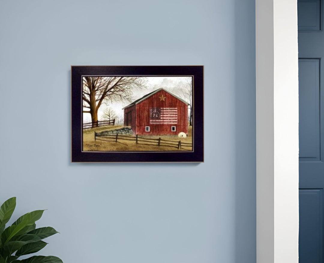 Flag Barn Black Picture Frame Print Wall Art