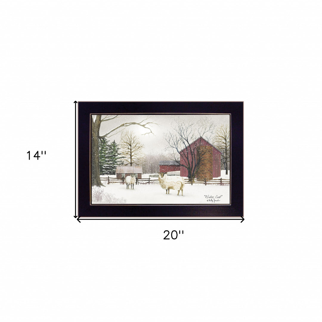 Winter Coat sheep Black Framed Print Wall Art