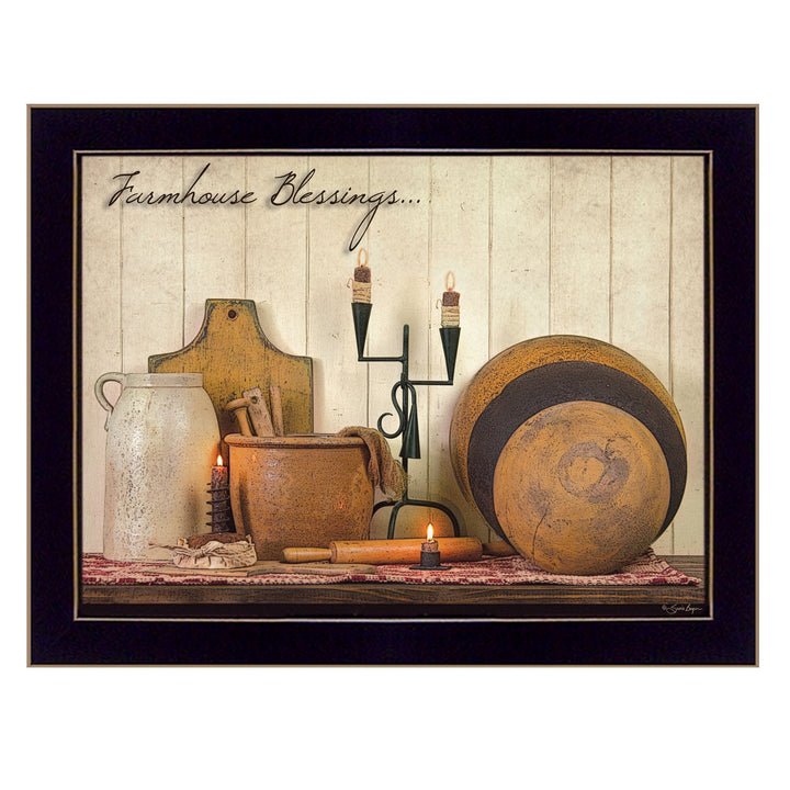 Farmhouse Blessings 1 Black Framed Print Wall Art