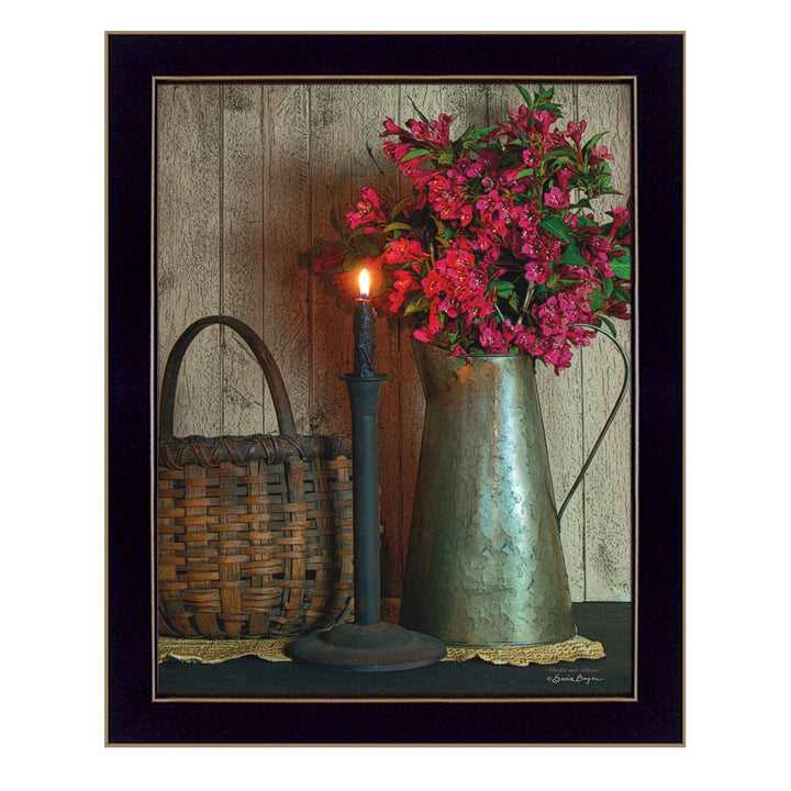 Basket and Blossoms Black Framed Print Wall Art