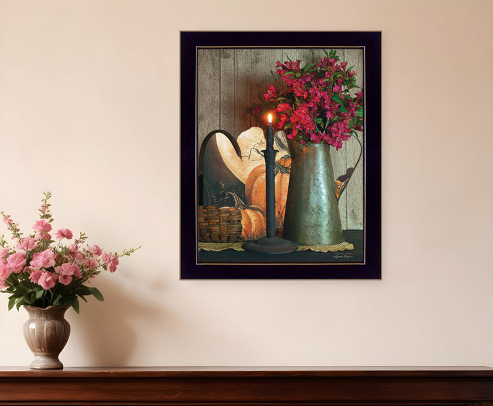 Basket and Blossoms Black Framed Print Wall Art