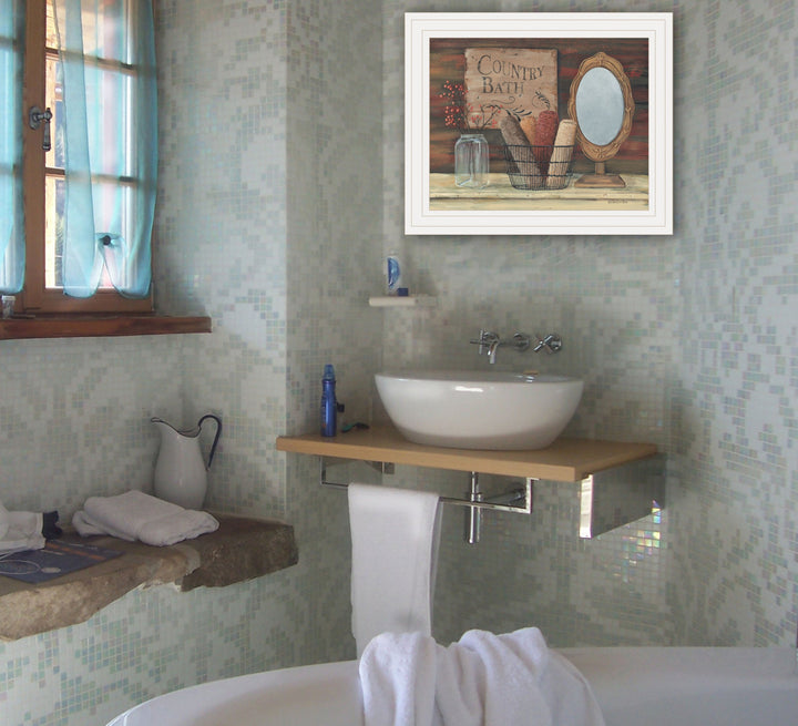 Country Bath 6 White Framed Print Bathroom Wall Art