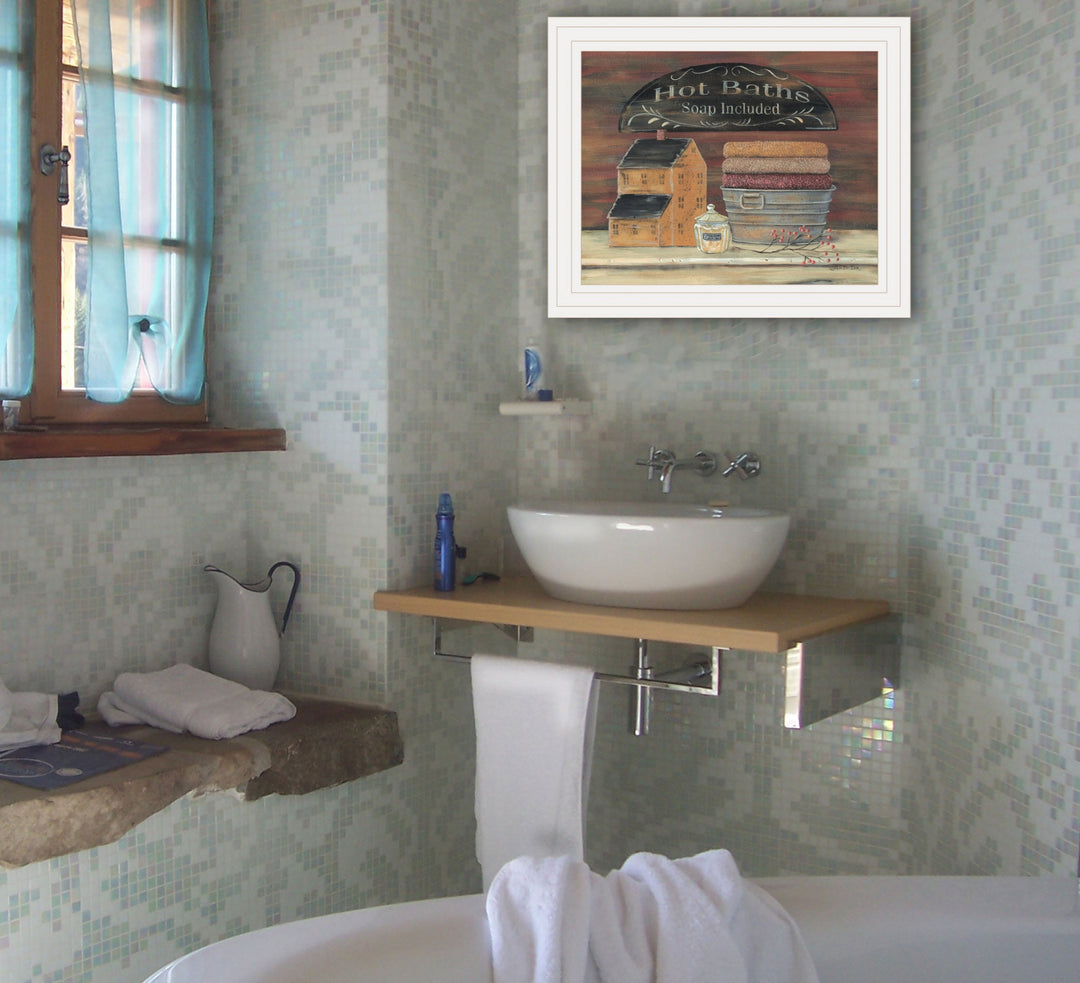 HOT BATH 8 White Framed Print Bathroom Wall Art