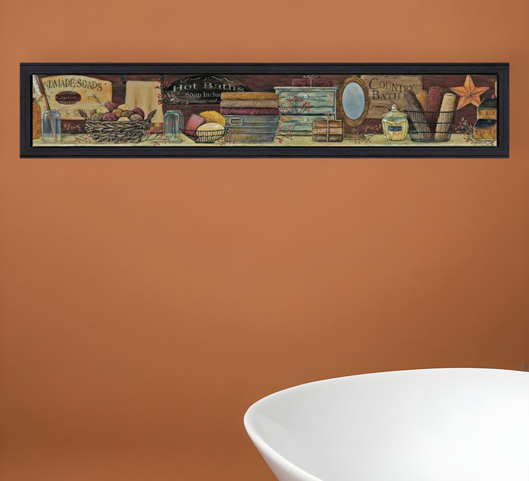 Country Bath Shelf 1 Black Framed Print Bathroom Wall Art