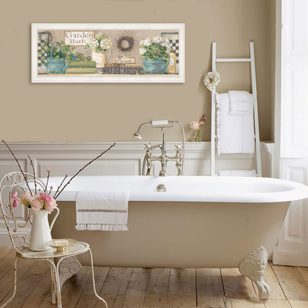 Garden Bath 1 White Framed Print Bathroom Wall Art