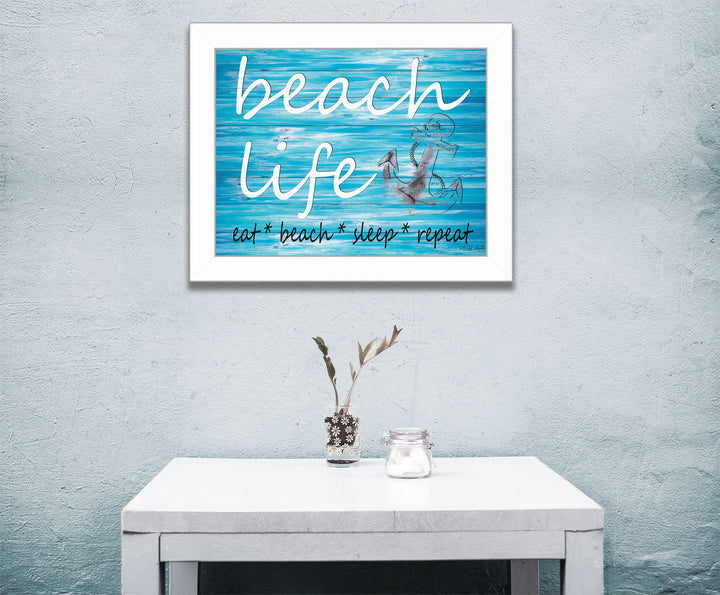 Beach Life 3 White Framed Print Wall Art