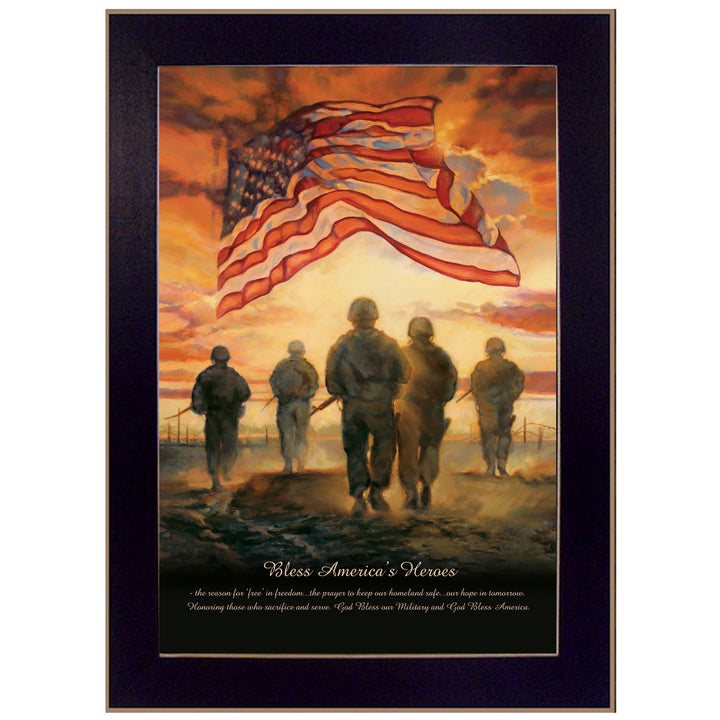 Bless Americas Heroes Black Framed Print Wall Art