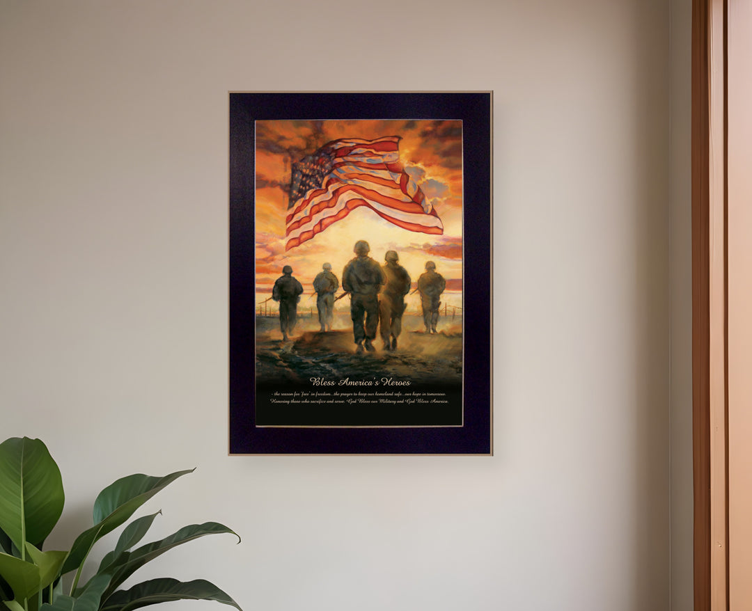 Bless Americas Heroes Black Framed Print Wall Art