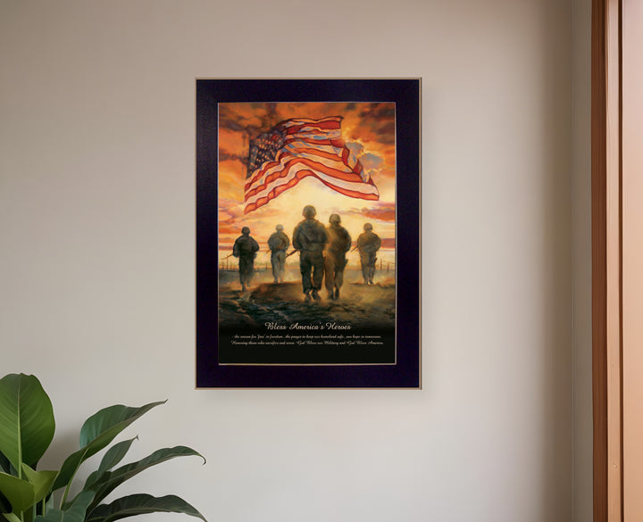 Bless Americas Heroes Black Framed Print Wall Art