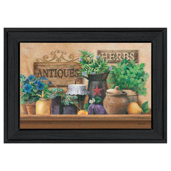 Antiques and Herbs Black Framed Print Kitchen Wall Art