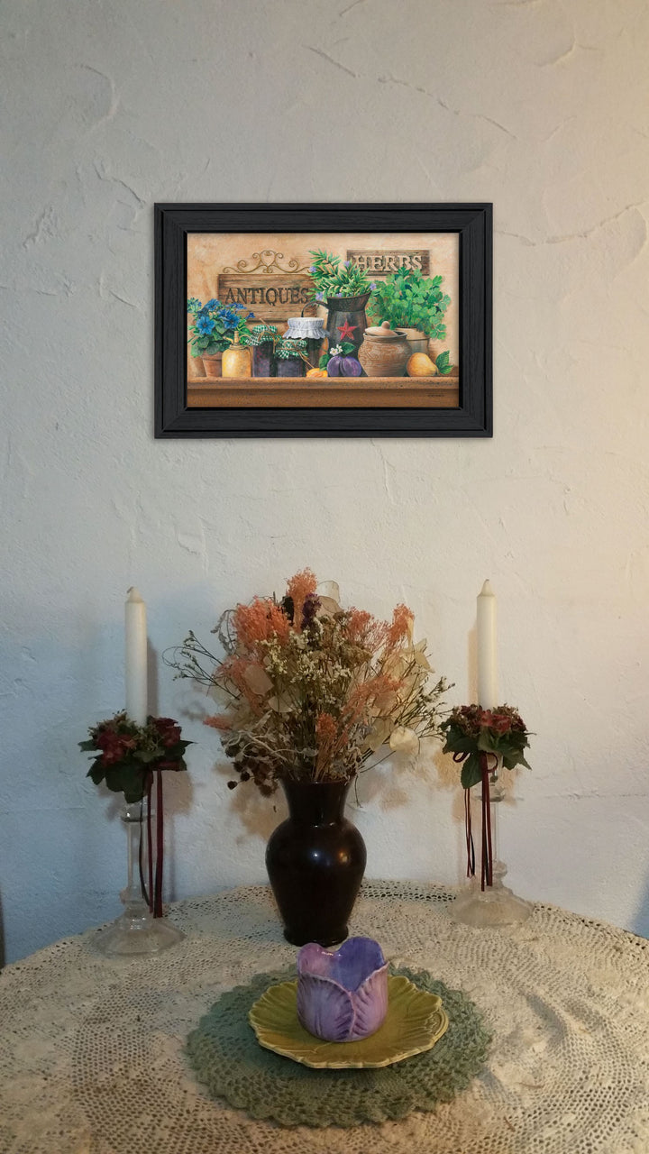 Antiques and Herbs Black Framed Print Kitchen Wall Art