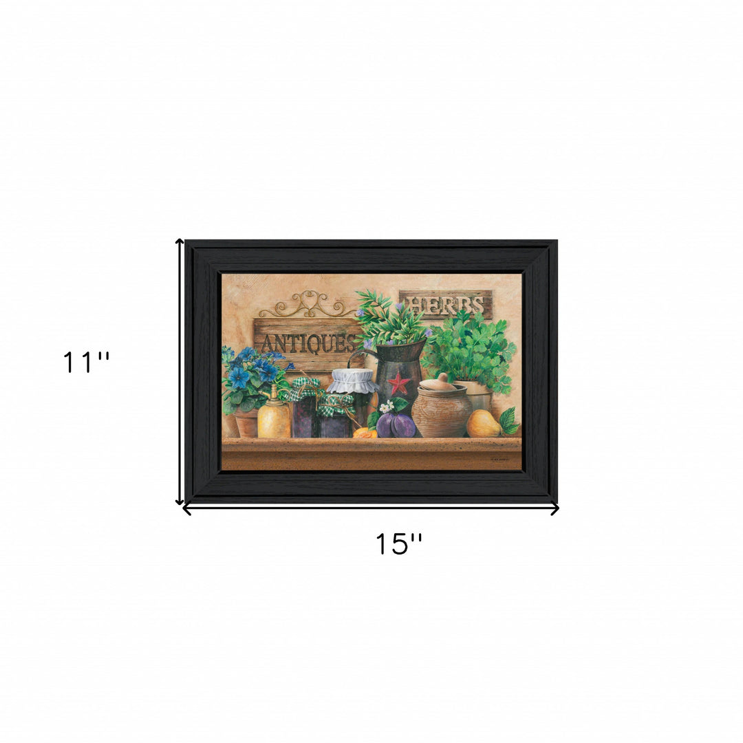 Antiques and Herbs Black Framed Print Kitchen Wall Art