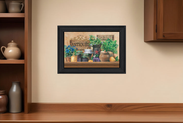 Antiques and Herbs Black Framed Print Kitchen Wall Art