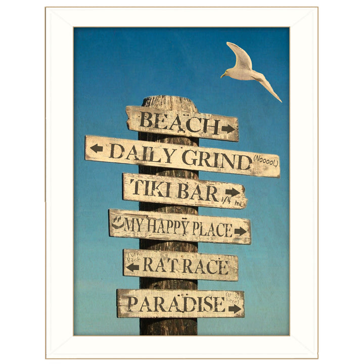 Beach Directional 3 White Framed Print Wall Art