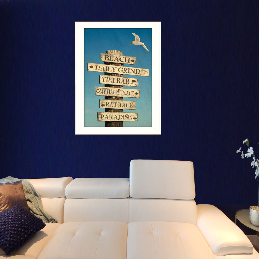 Beach Directional 3 White Framed Print Wall Art