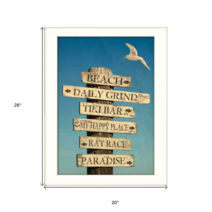 Beach Directional 3 White Framed Print Wall Art