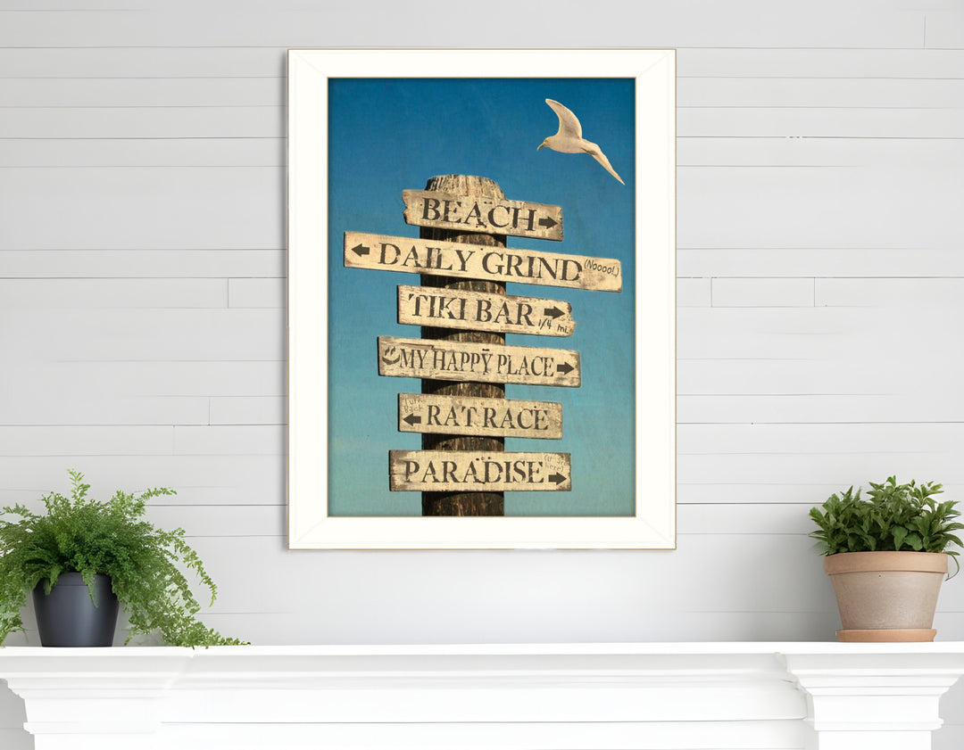 Beach Directional 3 White Framed Print Wall Art