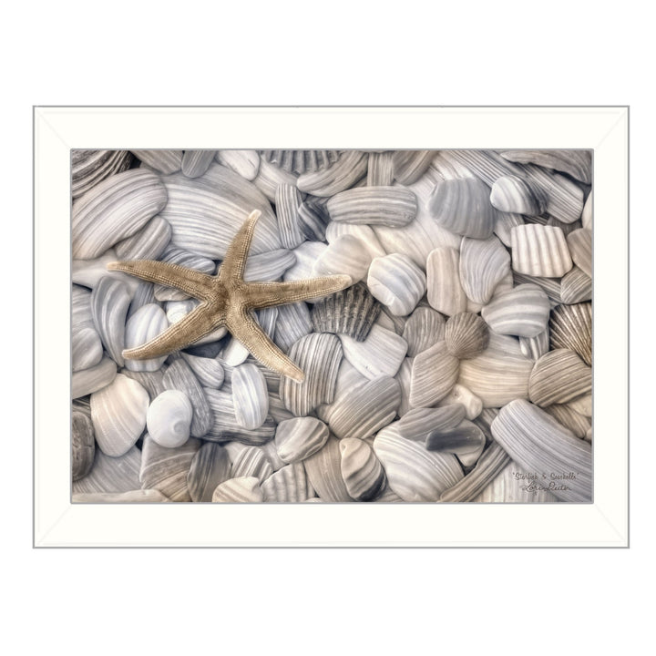 Starfish and Seashell 2 White Framed Print Wall Art